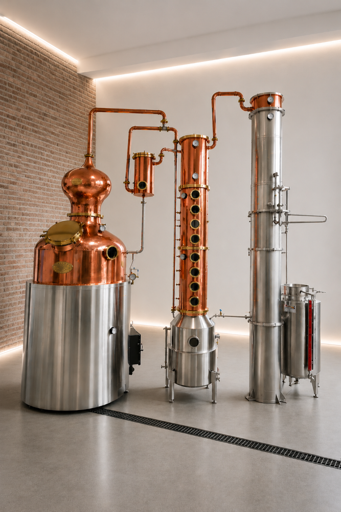 INDUSTRIAL BAIN MARIE DISTILLATOR WITH REBOILING TANKS